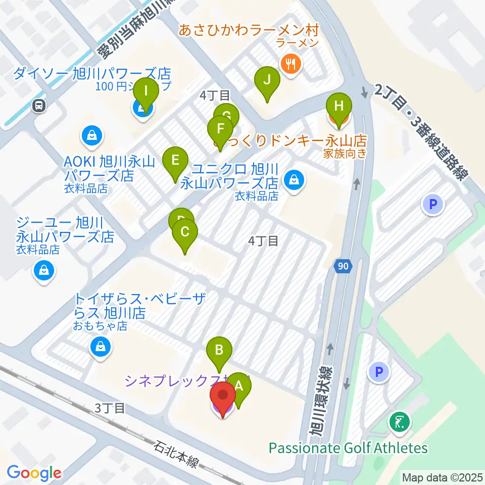 シネプレックス旭川周辺のファミレス・ファーストフード一覧地図