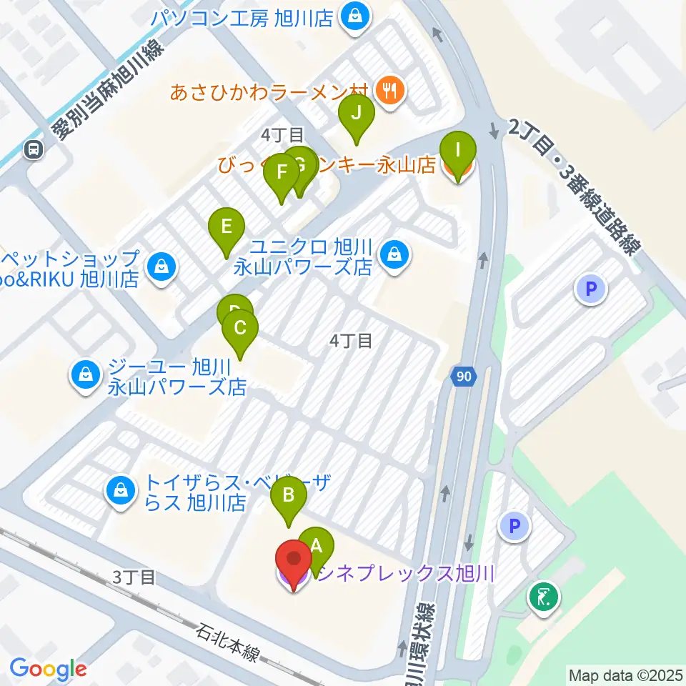 シネプレックス旭川周辺のファミレス・ファーストフード一覧地図