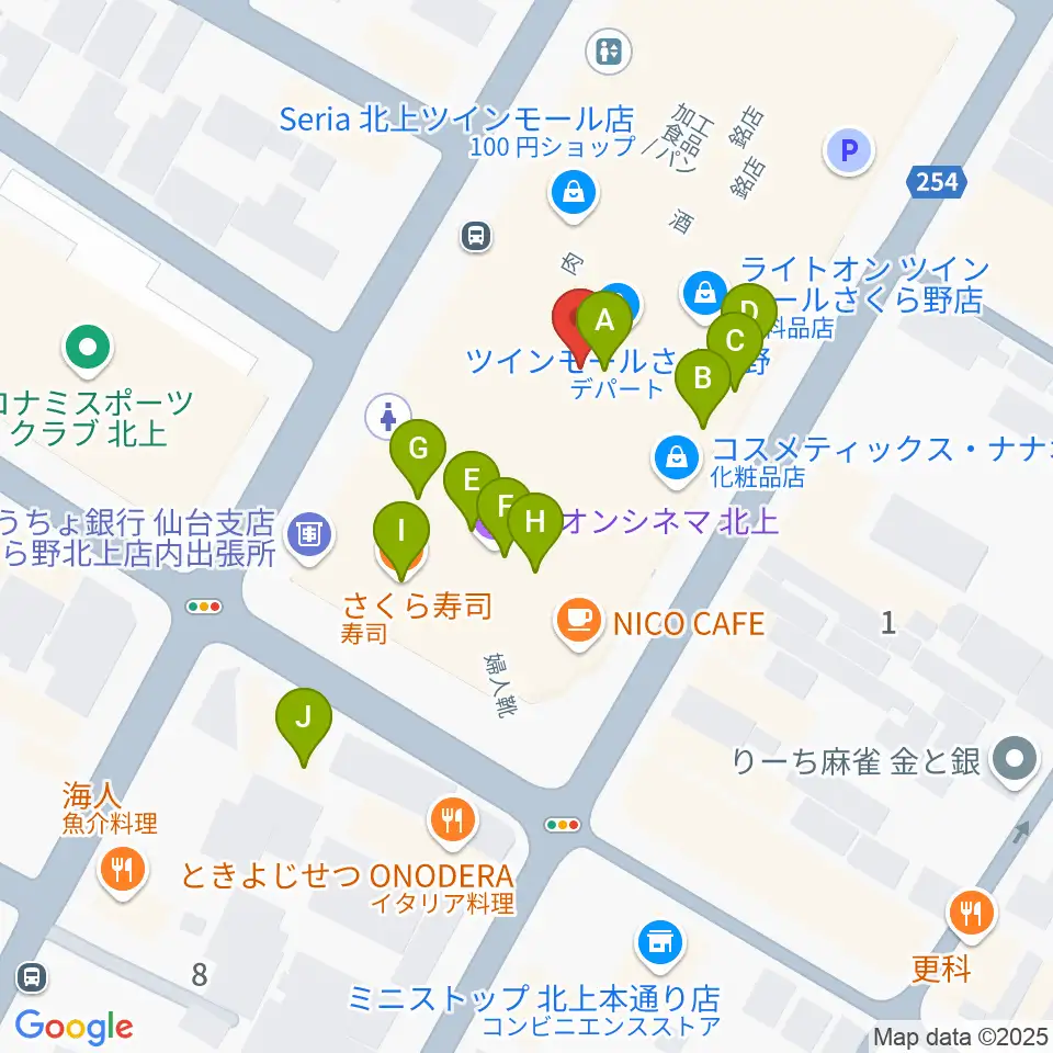 イオンシネマ北上周辺のファミレス・ファーストフード一覧地図