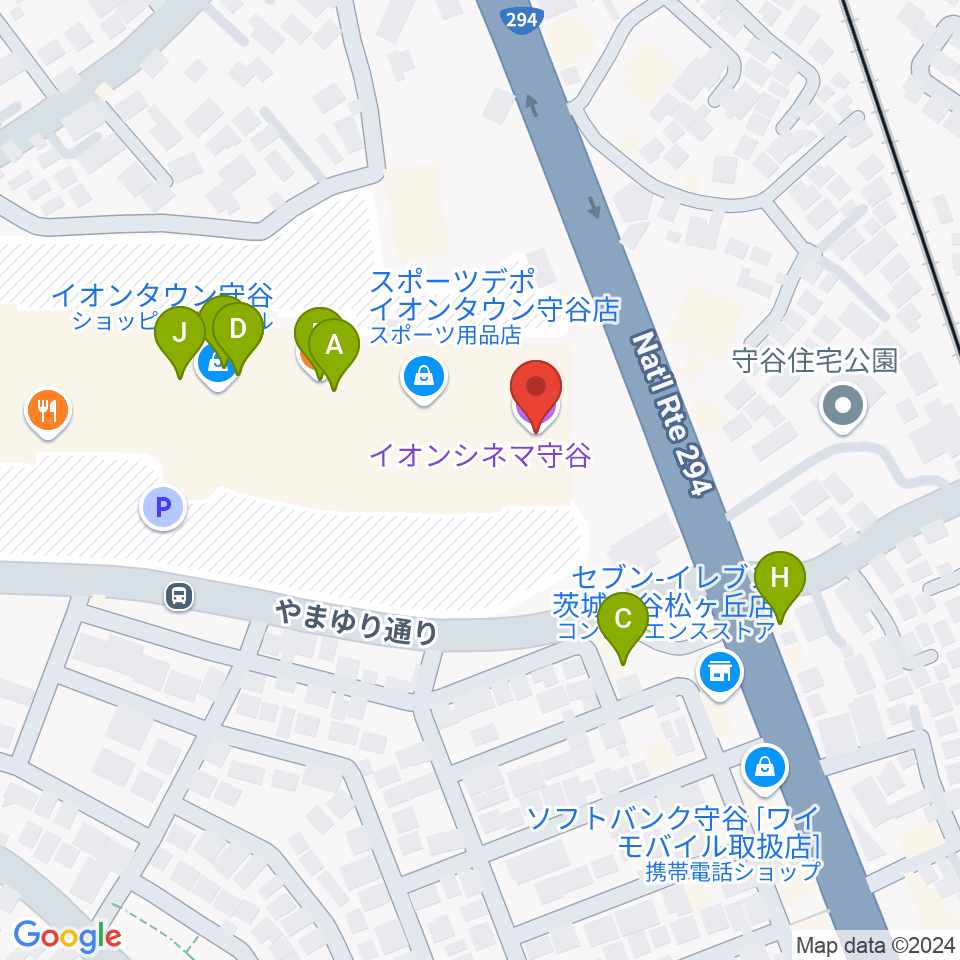 イオンシネマ守谷周辺のファミレス・ファーストフード一覧地図