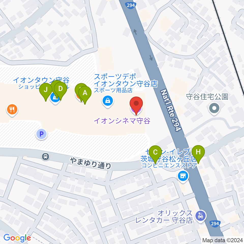 イオンシネマ守谷周辺のファミレス・ファーストフード一覧地図