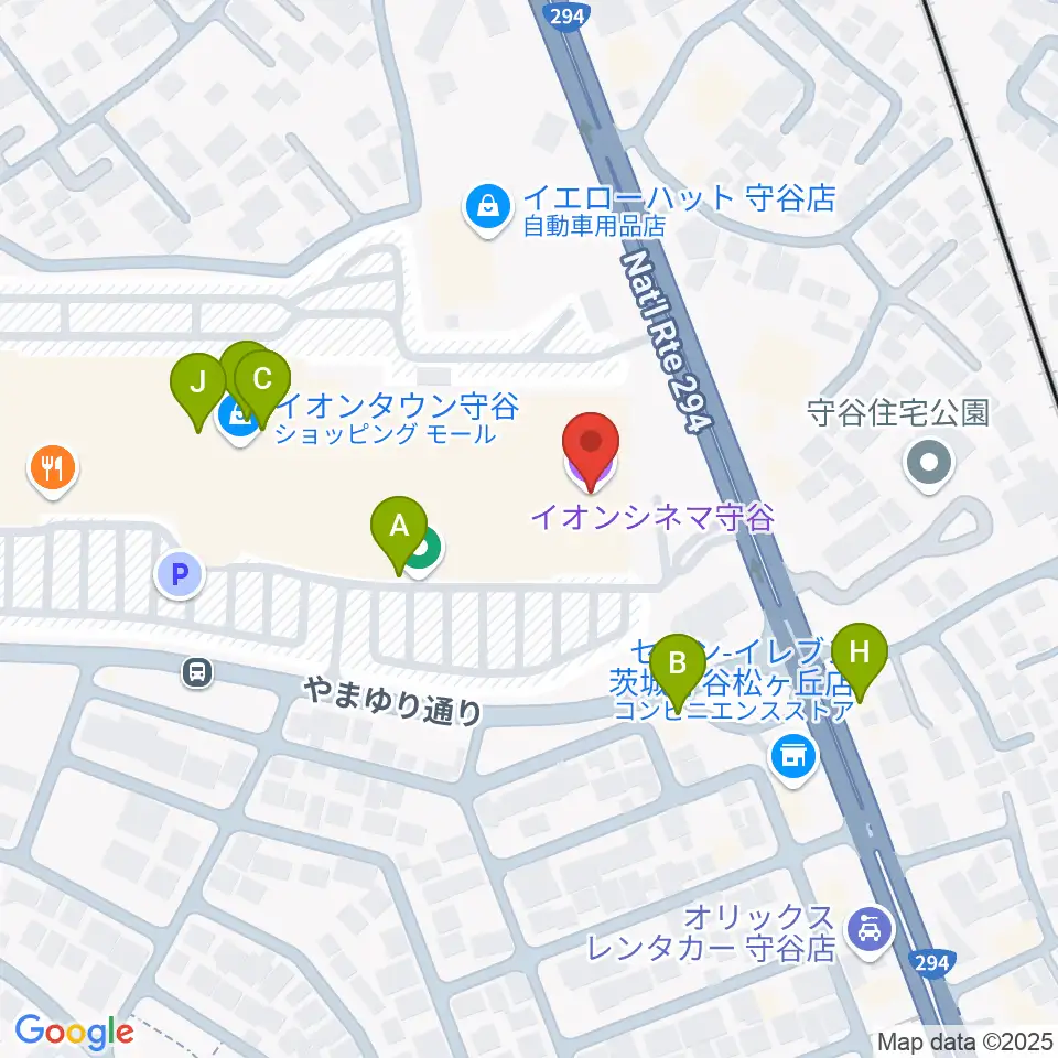 イオンシネマ守谷周辺のファミレス・ファーストフード一覧地図