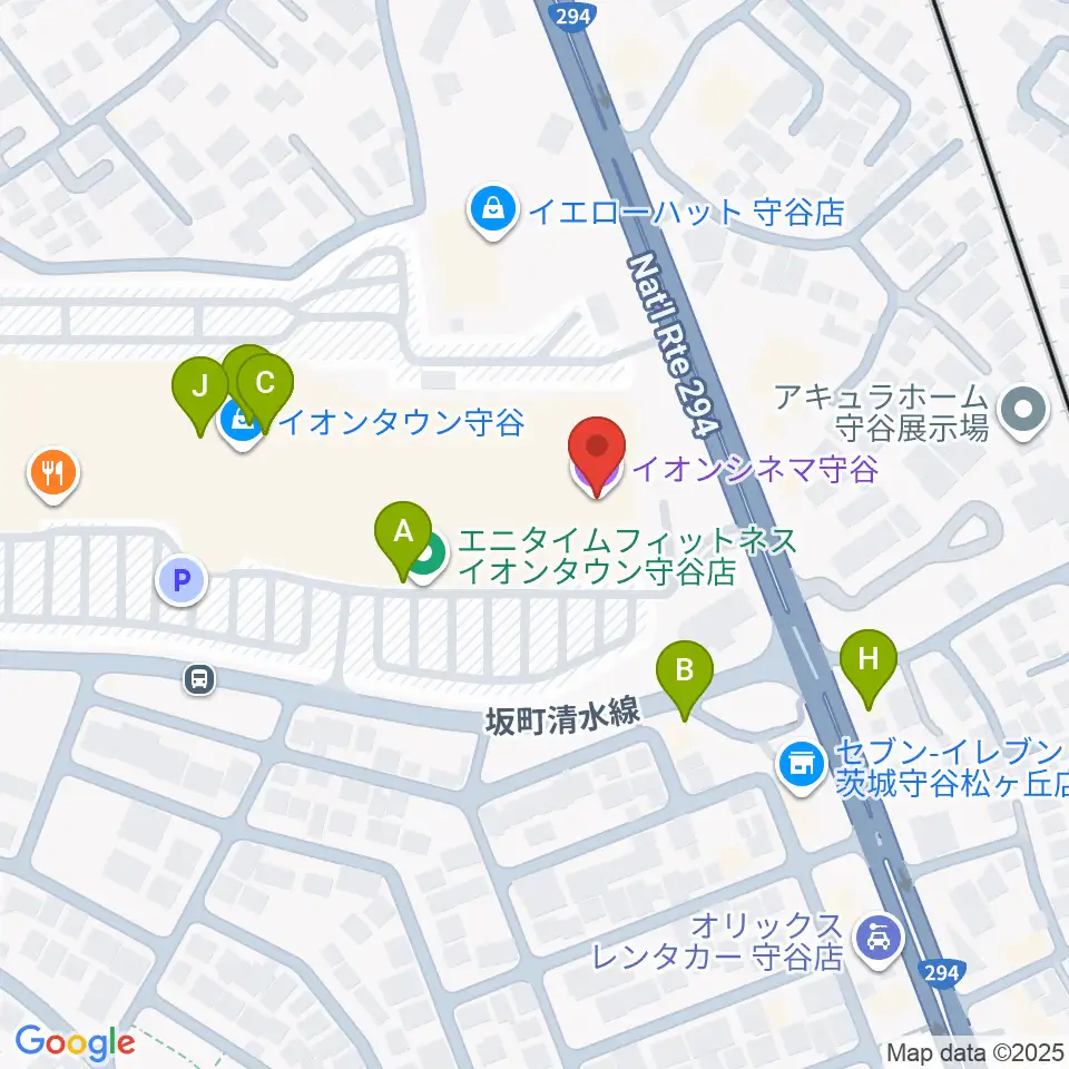 イオンシネマ守谷周辺のファミレス・ファーストフード一覧地図