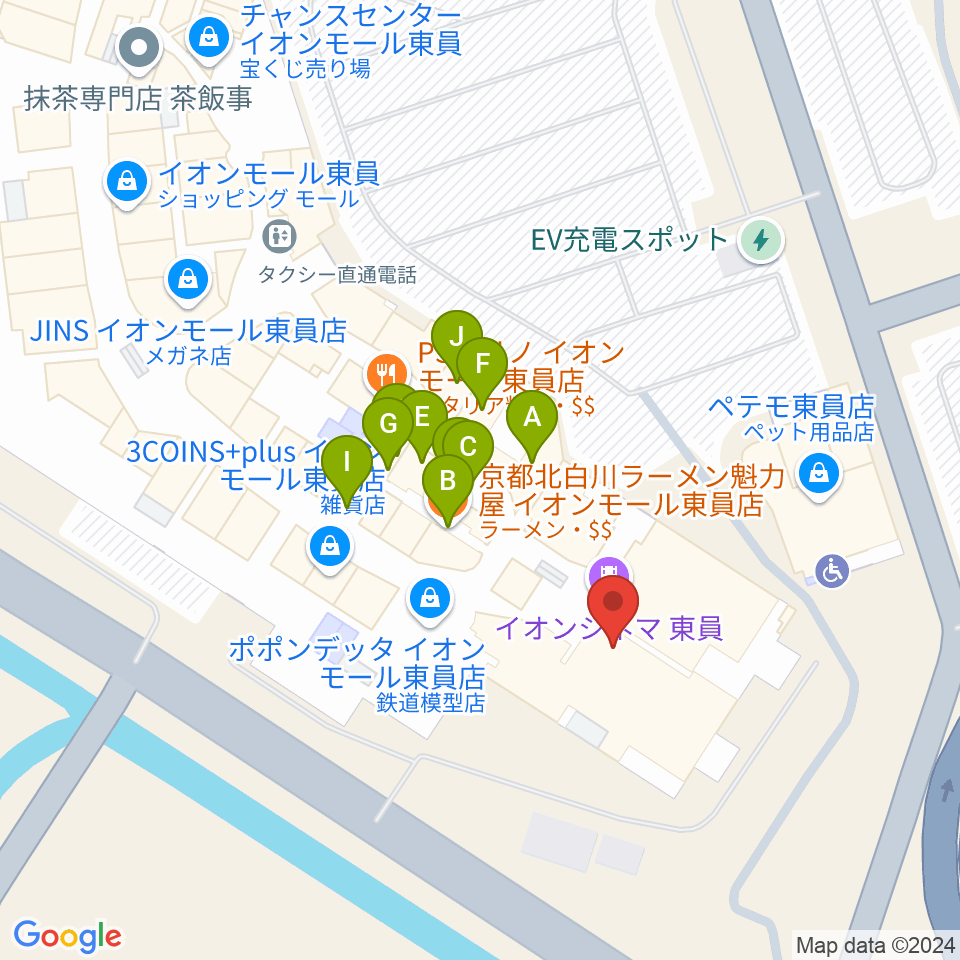 イオンシネマ東員周辺のファミレス・ファーストフード一覧地図