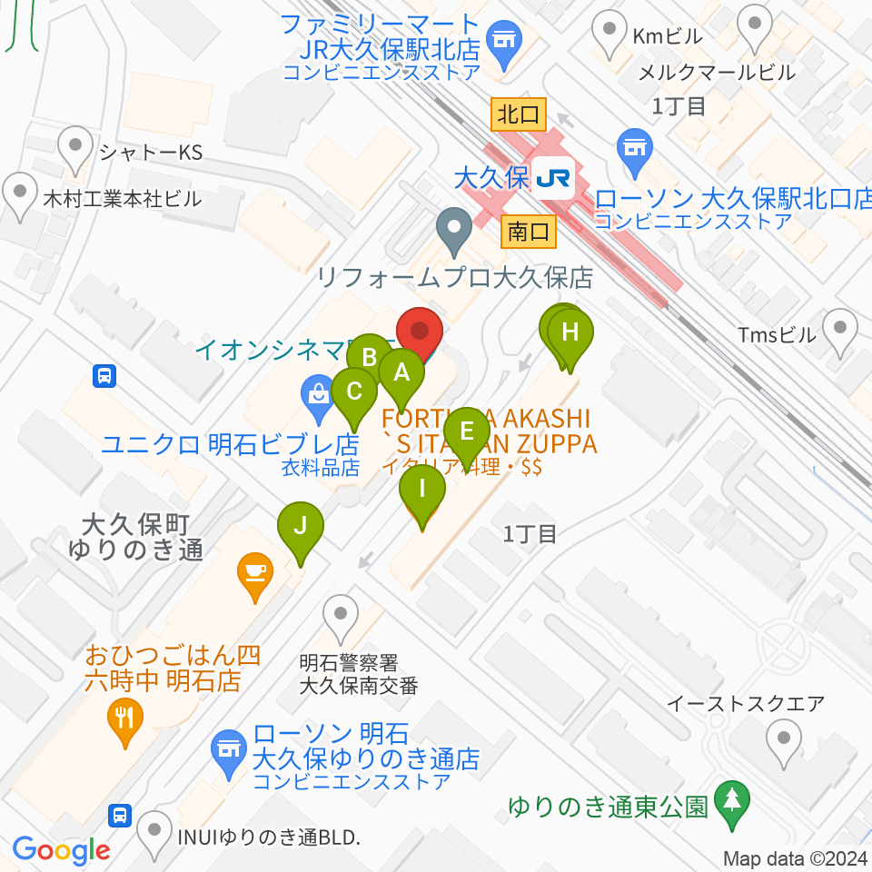 イオンシネマ明石周辺のファミレス・ファーストフード一覧地図