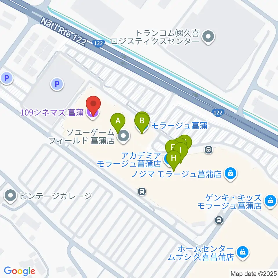 109シネマズ菖蒲周辺のファミレス・ファーストフード一覧地図