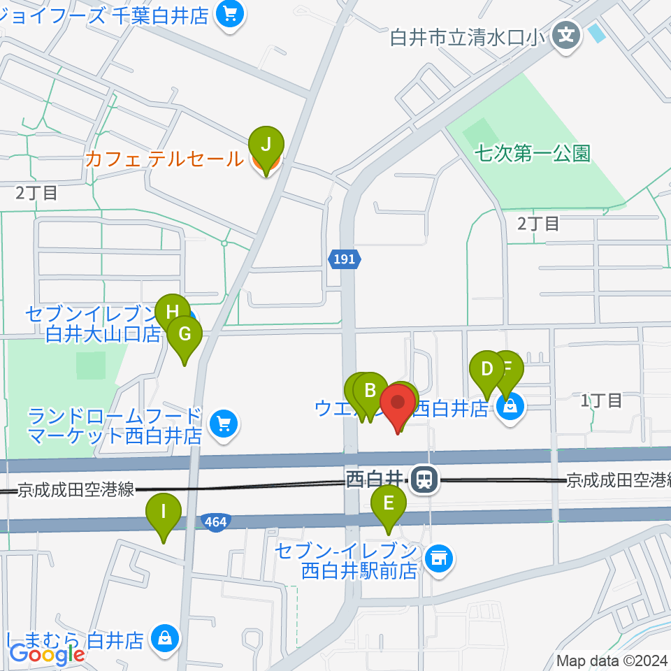 アンズハウス周辺のファミレス・ファーストフード一覧地図