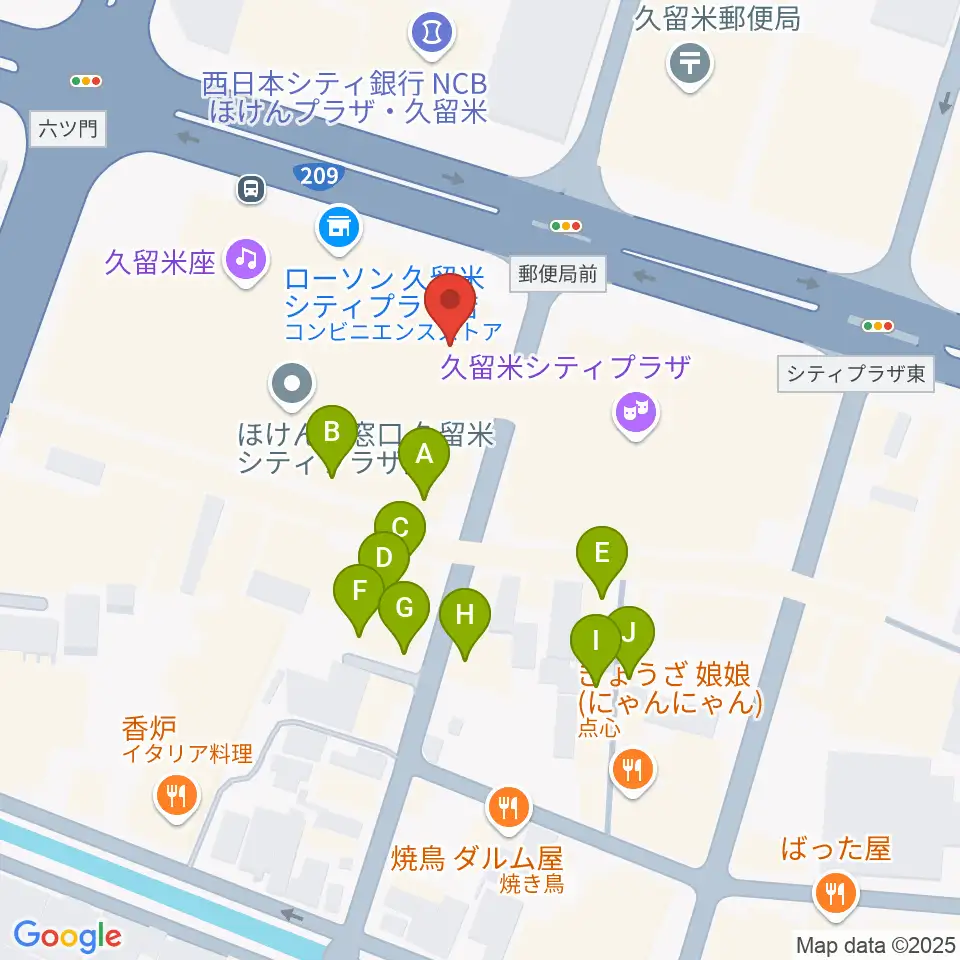 小川楽器 久留米シティプラザ店周辺のファミレス・ファーストフード一覧地図