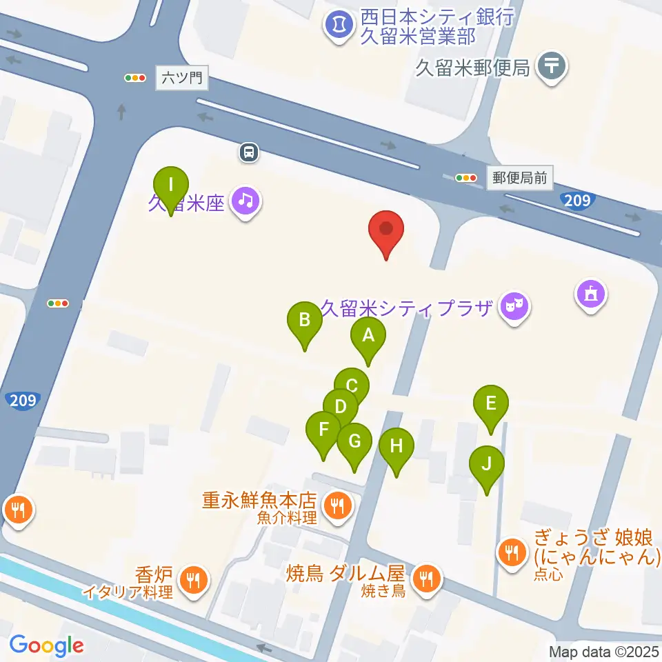 小川楽器 久留米シティプラザ店周辺のファミレス・ファーストフード一覧地図