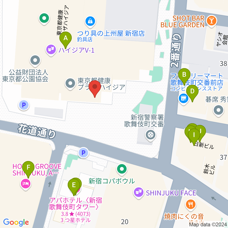 ちんだみ三線店 新宿店周辺のファミレス・ファーストフード一覧地図