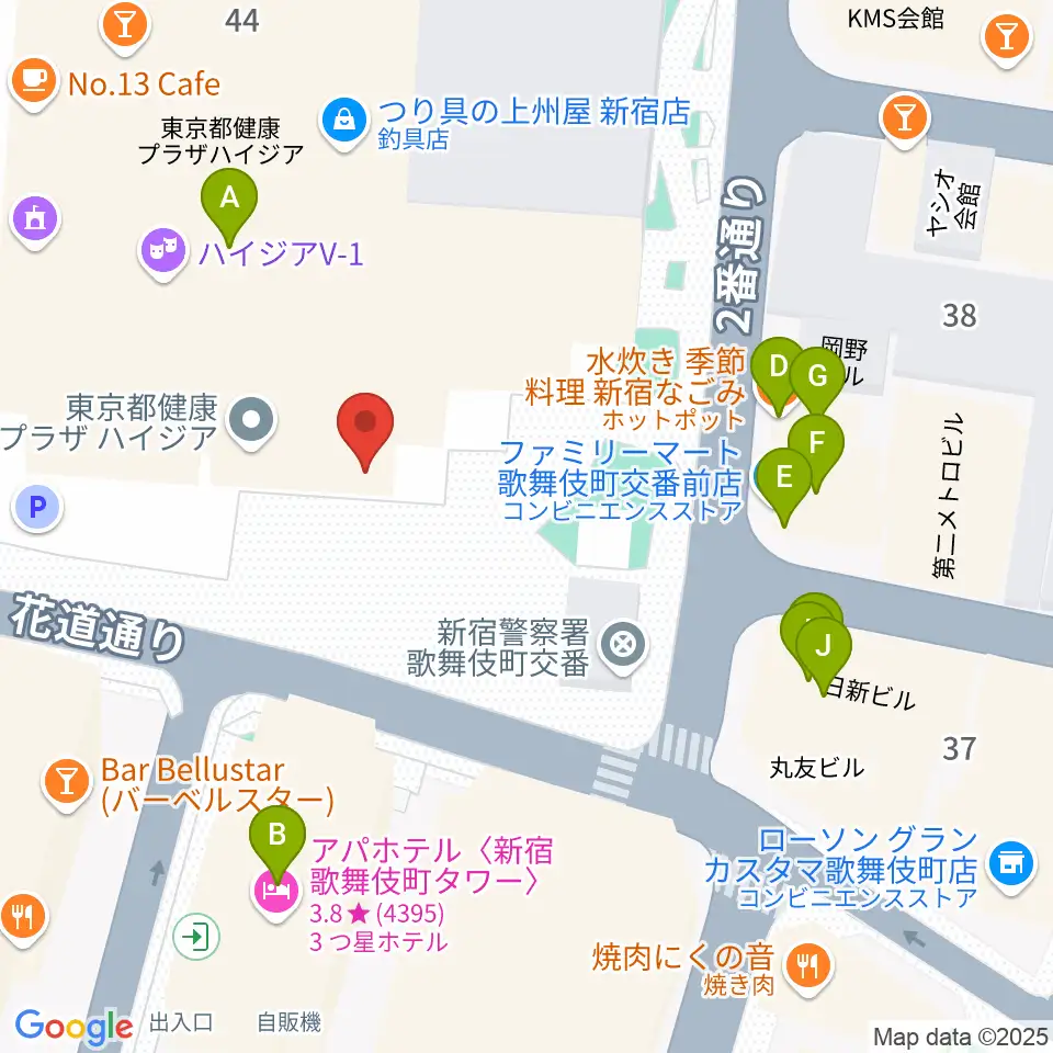 ちんだみ三線店 新宿店周辺のファミレス・ファーストフード一覧地図