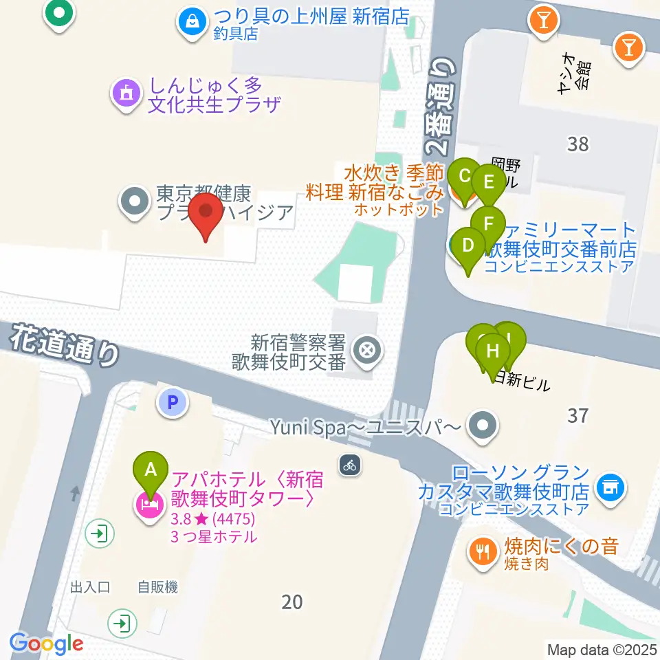 ちんだみ三線店 新宿店周辺のファミレス・ファーストフード一覧地図