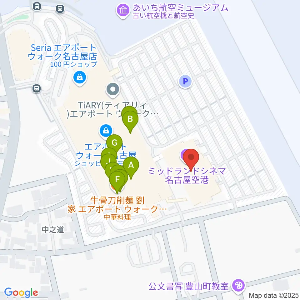 ミッドランドシネマ名古屋空港周辺のファミレス・ファーストフード一覧地図