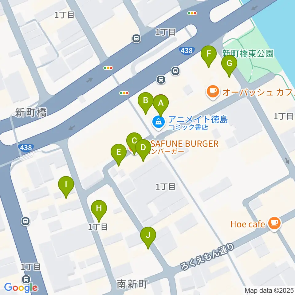 徳島ufotable CINEMA周辺のファミレス・ファーストフード一覧地図
