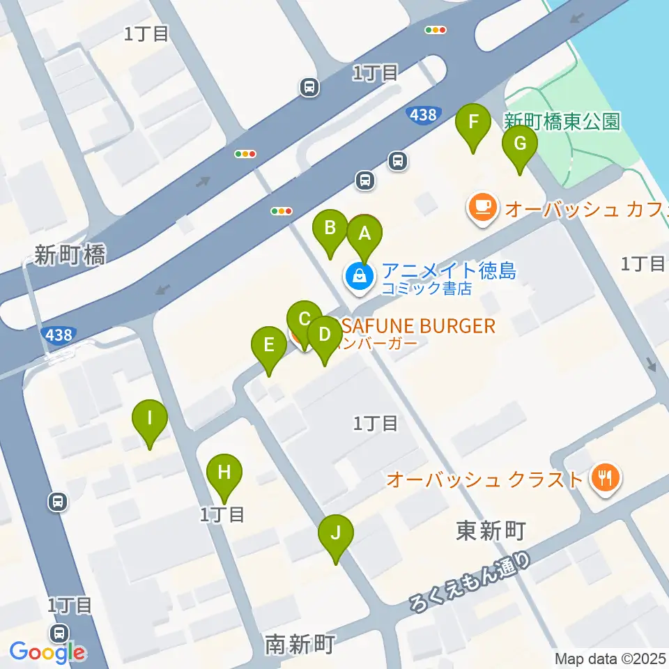 徳島ufotable CINEMA周辺のファミレス・ファーストフード一覧地図