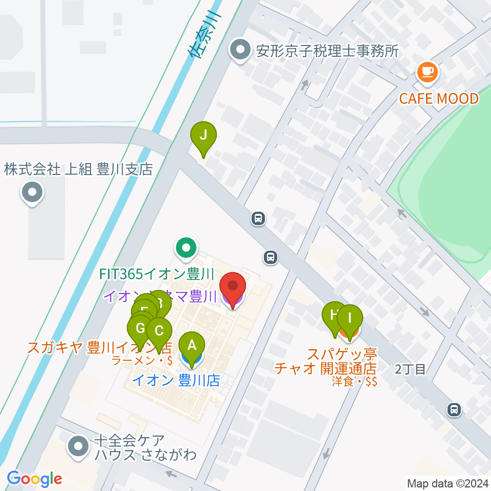 イオンシネマ豊川周辺のファミレス・ファーストフード一覧地図