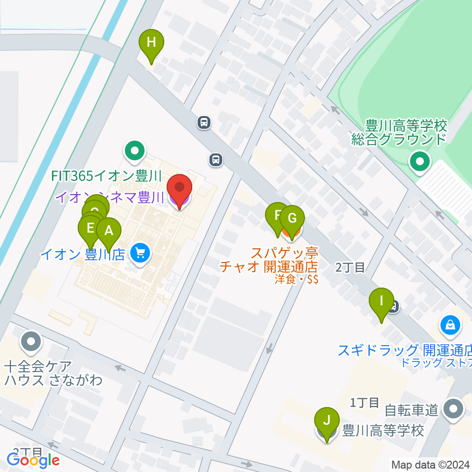 イオンシネマ豊川周辺のファミレス・ファーストフード一覧地図