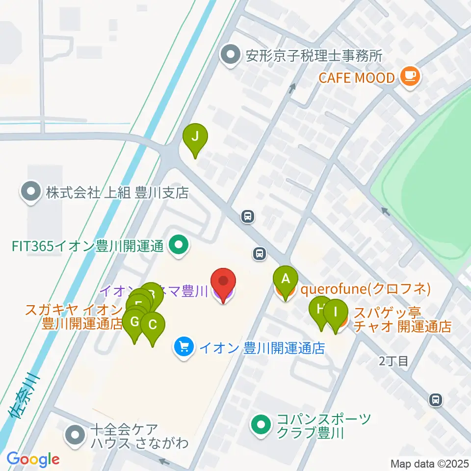 イオンシネマ豊川周辺のファミレス・ファーストフード一覧地図