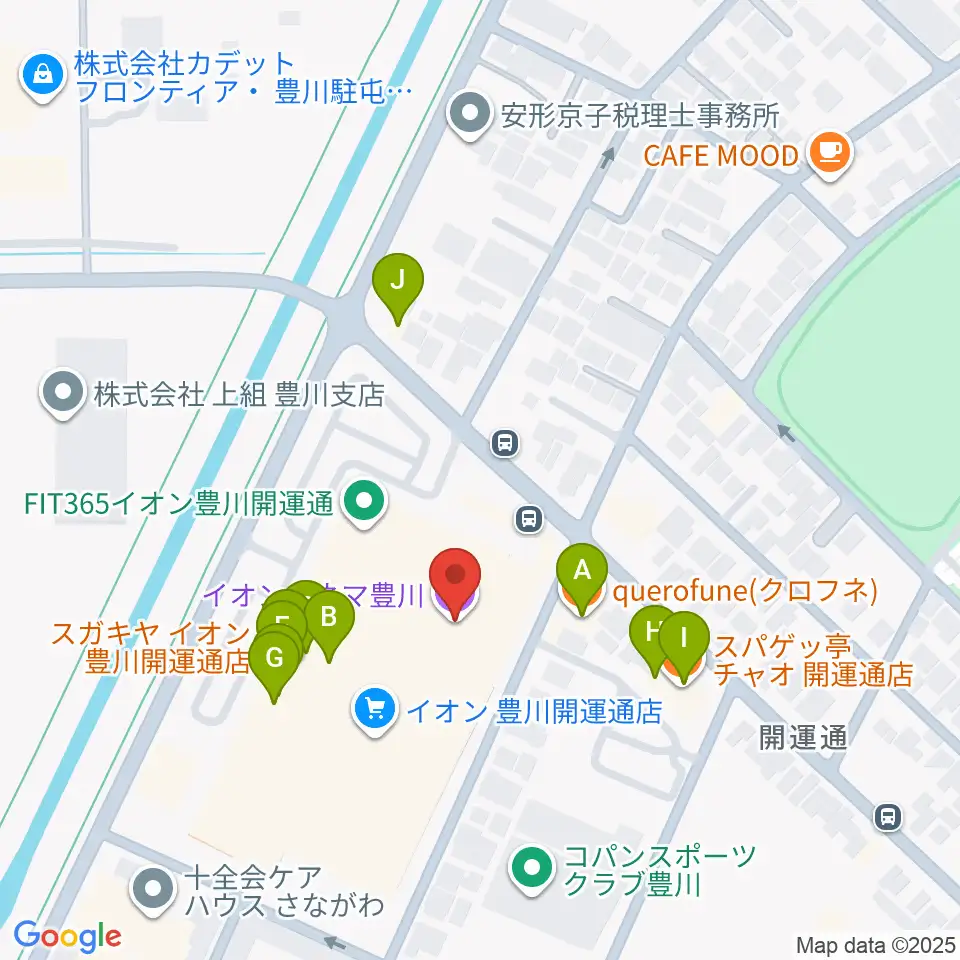 イオンシネマ豊川周辺のファミレス・ファーストフード一覧地図