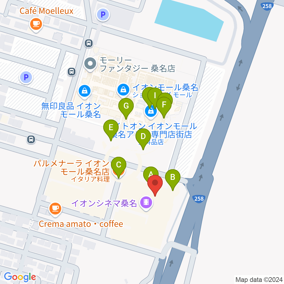 イオンシネマ桑名周辺のファミレス・ファーストフード一覧地図