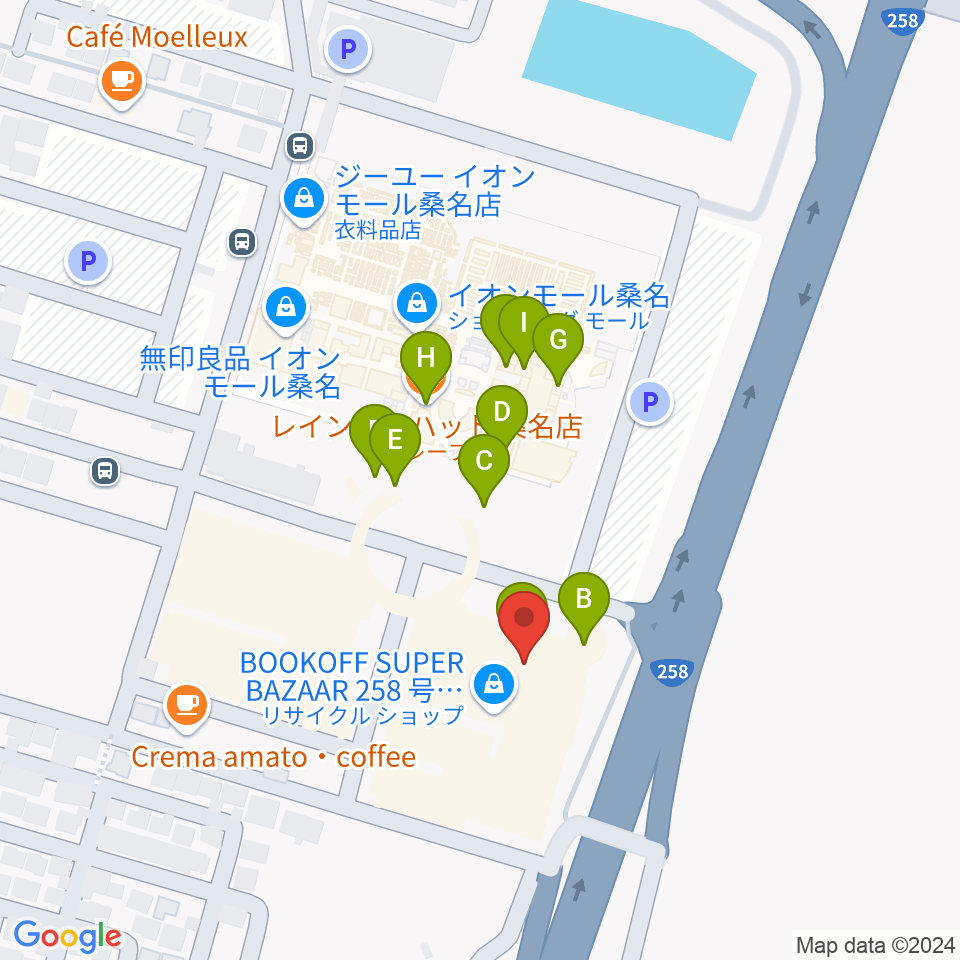 イオンシネマ桑名周辺のファミレス・ファーストフード一覧地図