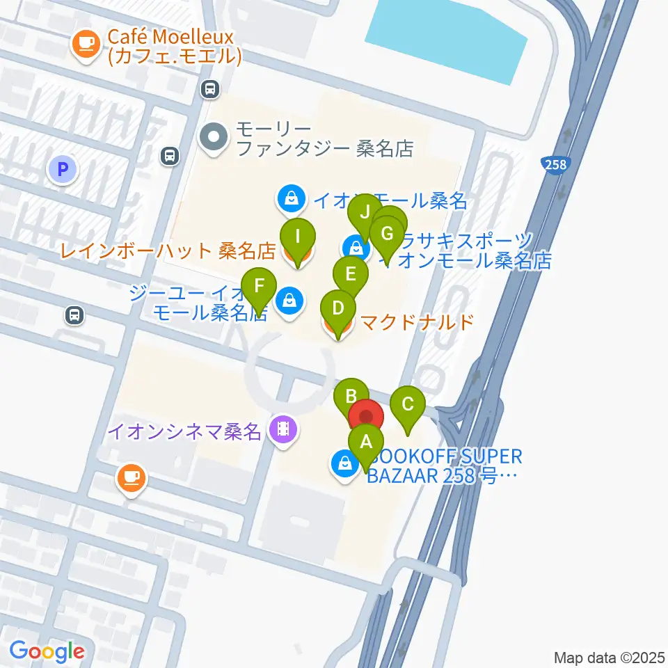 イオンシネマ桑名周辺のファミレス・ファーストフード一覧地図