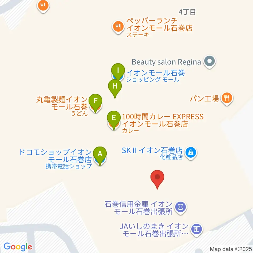 イオンシネマ石巻周辺のファミレス・ファーストフード一覧地図