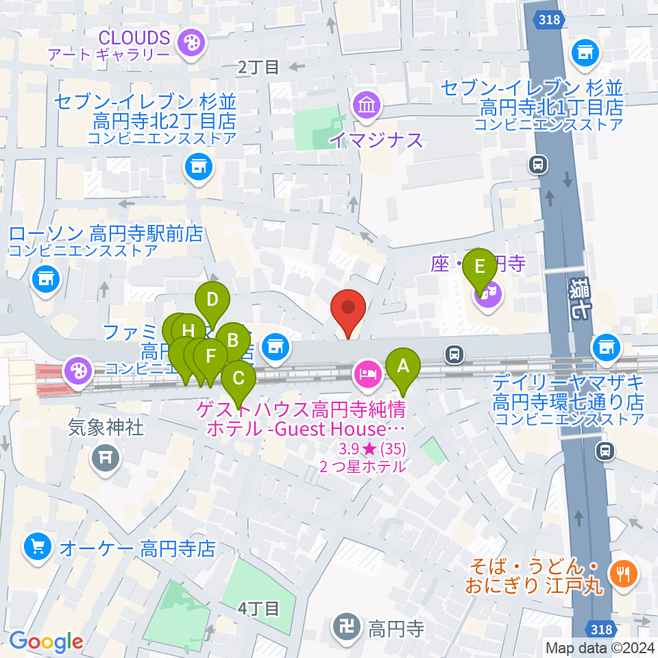 P.I.G.スタジオ周辺のファミレス・ファーストフード一覧地図