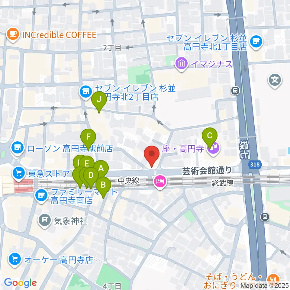 P.I.G.スタジオ周辺のファミレス・ファーストフード一覧地図