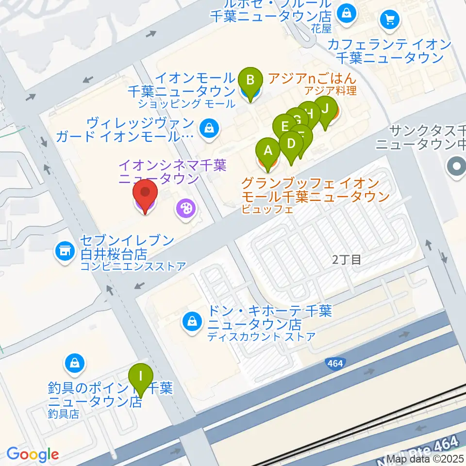 イオンシネマ千葉ニュータウン周辺のファミレス・ファーストフード一覧地図