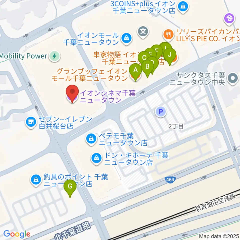 イオンシネマ千葉ニュータウン周辺のファミレス・ファーストフード一覧地図