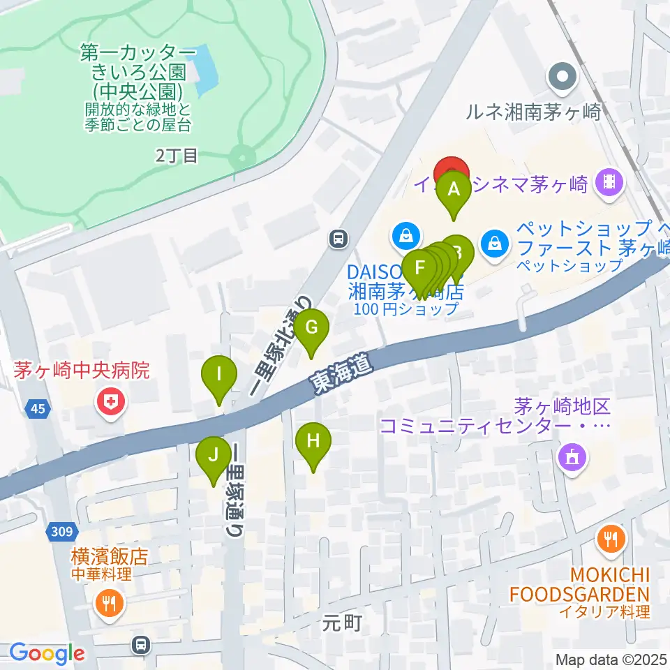 イオンシネマ茅ヶ崎周辺のファミレス・ファーストフード一覧地図