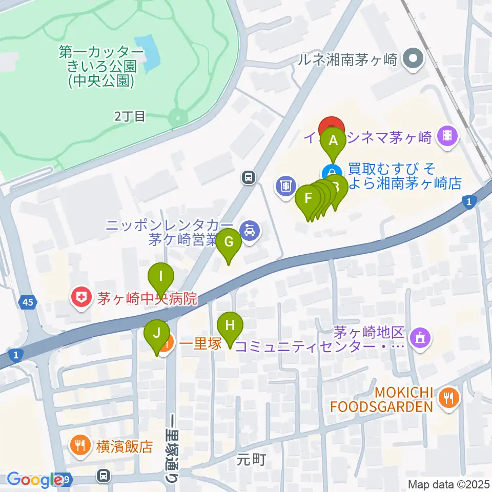 イオンシネマ茅ヶ崎周辺のファミレス・ファーストフード一覧地図