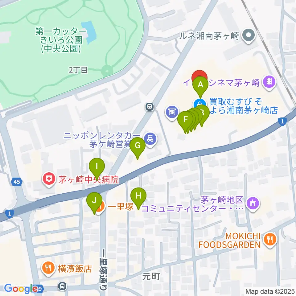 イオンシネマ茅ヶ崎周辺のファミレス・ファーストフード一覧地図