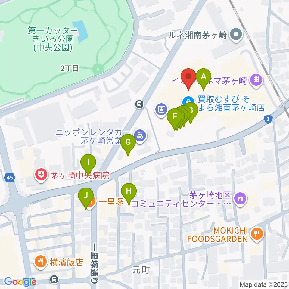 イオンシネマ茅ヶ崎周辺のファミレス・ファーストフード一覧地図