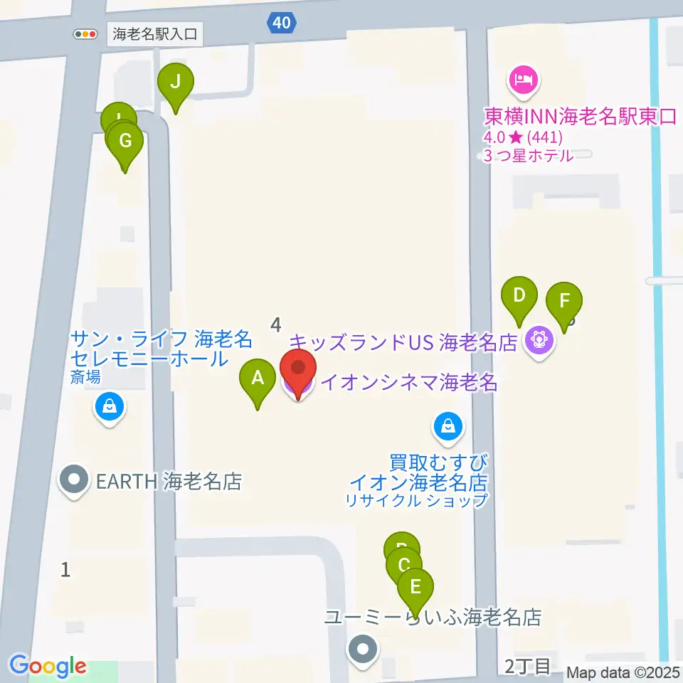 イオンシネマ海老名周辺のファミレス・ファーストフード一覧地図