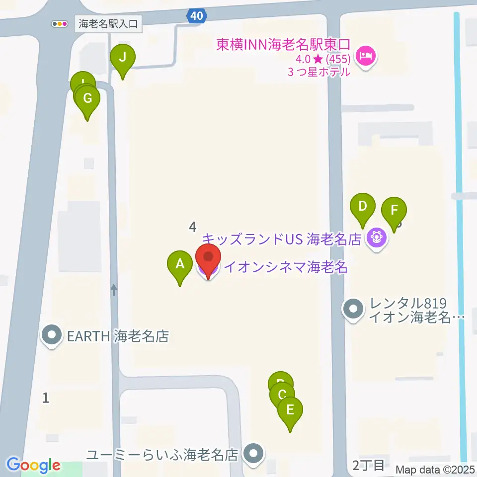 イオンシネマ海老名周辺のファミレス・ファーストフード一覧地図