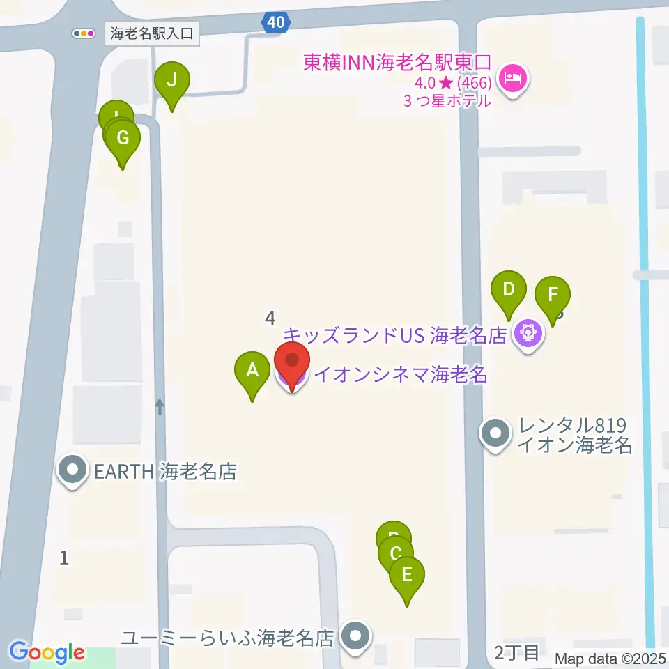 イオンシネマ海老名周辺のファミレス・ファーストフード一覧地図