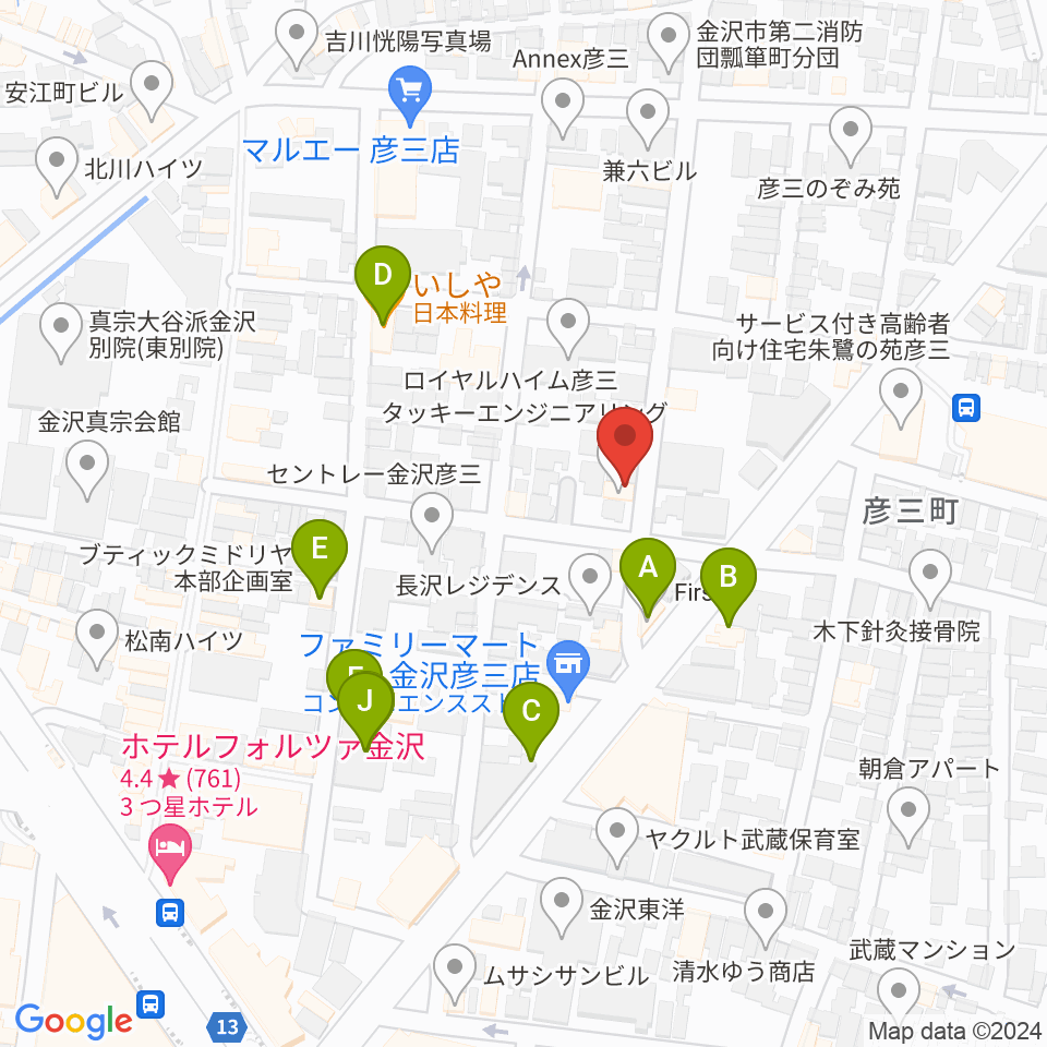 金沢Tsudoh周辺のファミレス・ファーストフード一覧地図