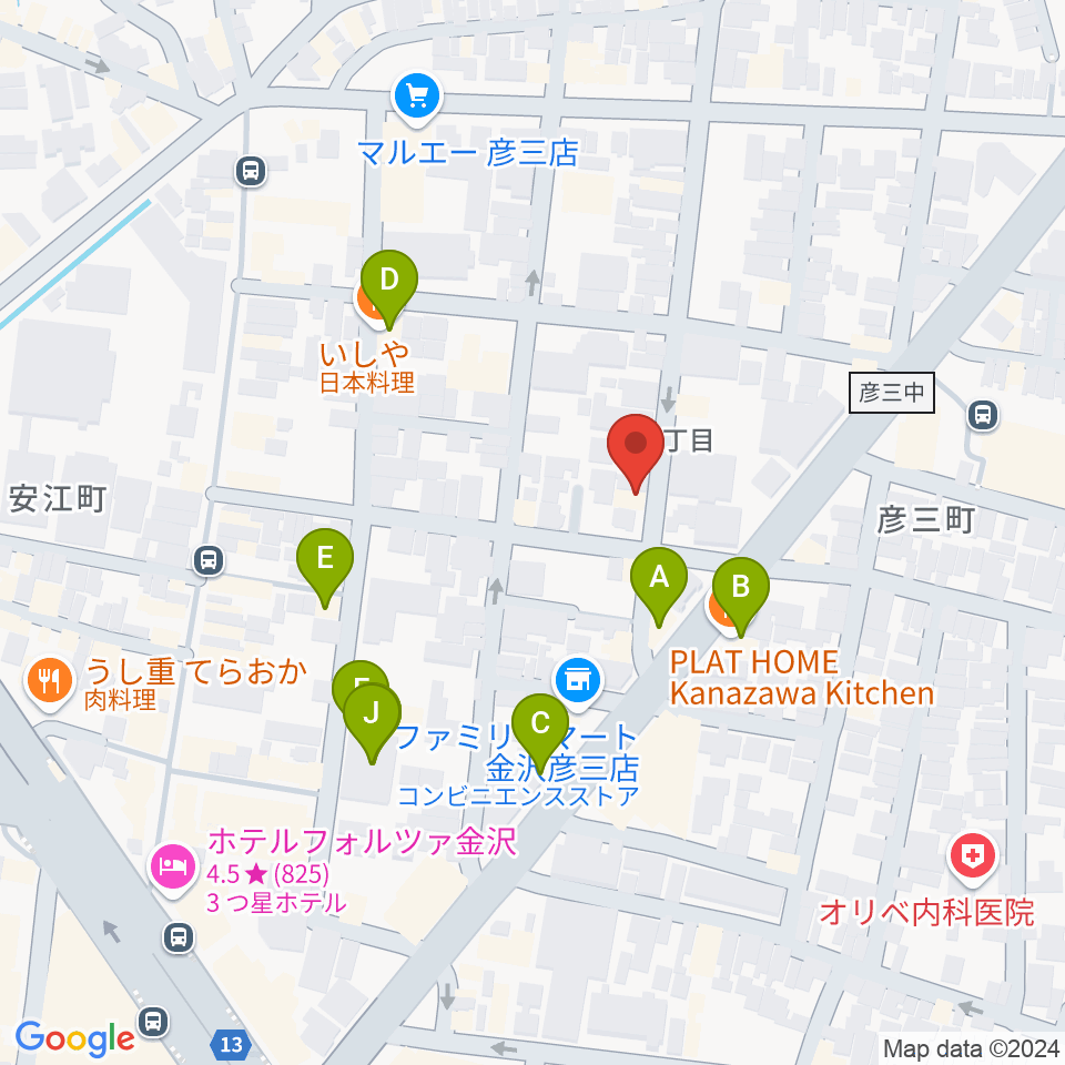 金沢Tsudoh周辺のファミレス・ファーストフード一覧地図