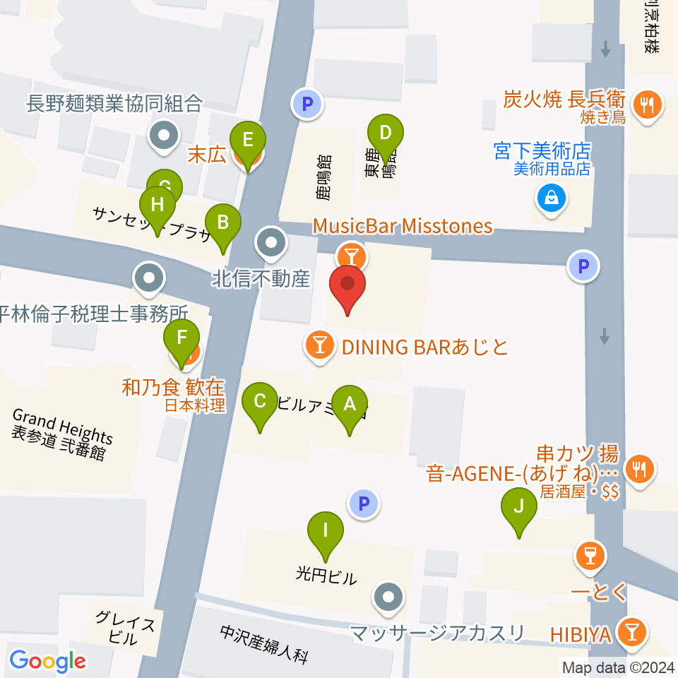 MISSTONES周辺のファミレス・ファーストフード一覧地図