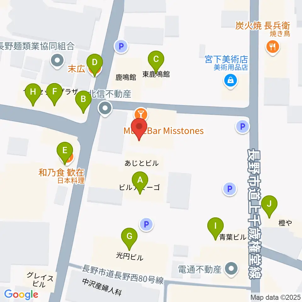 MISSTONES周辺のファミレス・ファーストフード一覧地図