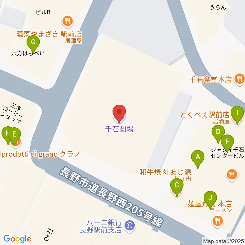 千石劇場周辺のファミレス・ファーストフード一覧地図