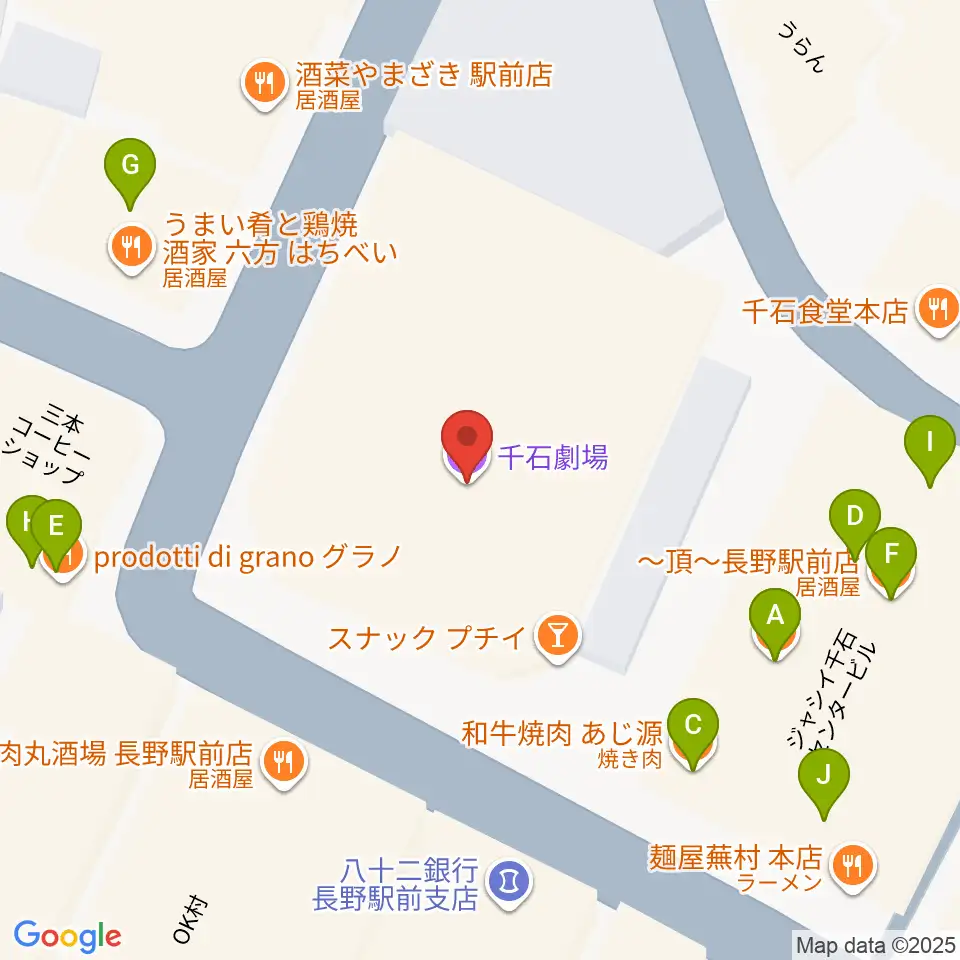 千石劇場周辺のファミレス・ファーストフード一覧地図