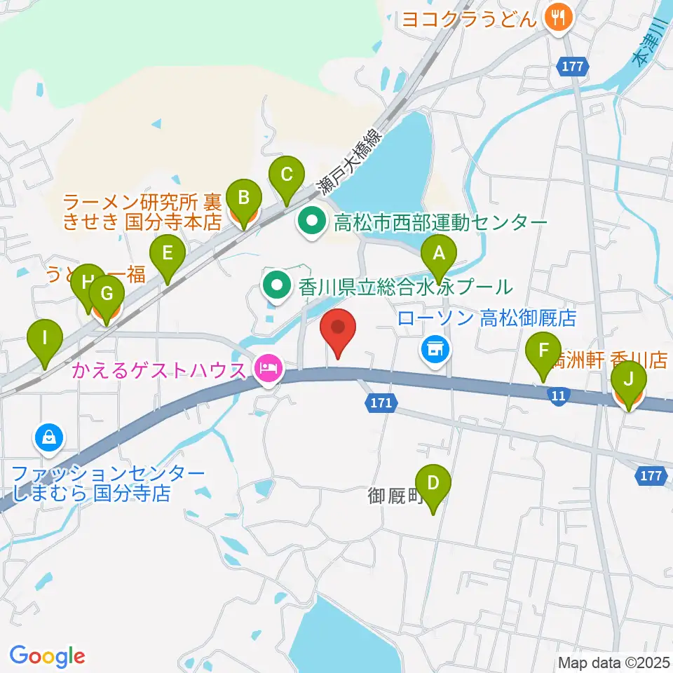 高松 ELEVEN STUDIO周辺のファミレス・ファーストフード一覧地図