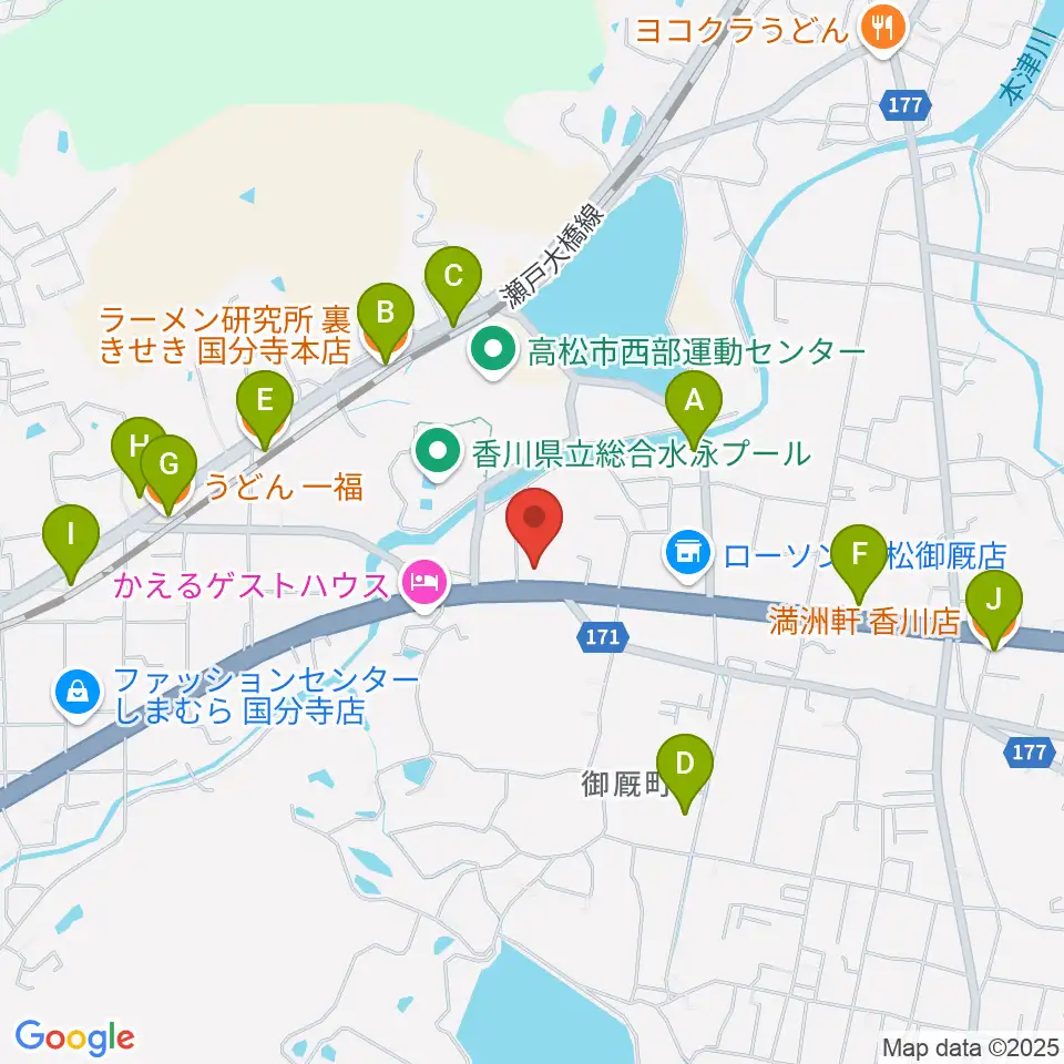 高松 ELEVEN STUDIO周辺のファミレス・ファーストフード一覧地図