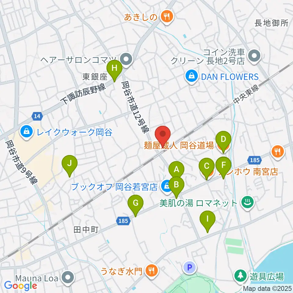 岡谷BAR ASiA周辺のファミレス・ファーストフード一覧地図