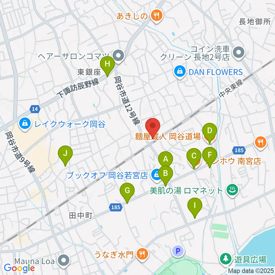 岡谷BAR ASiA周辺のファミレス・ファーストフード一覧地図