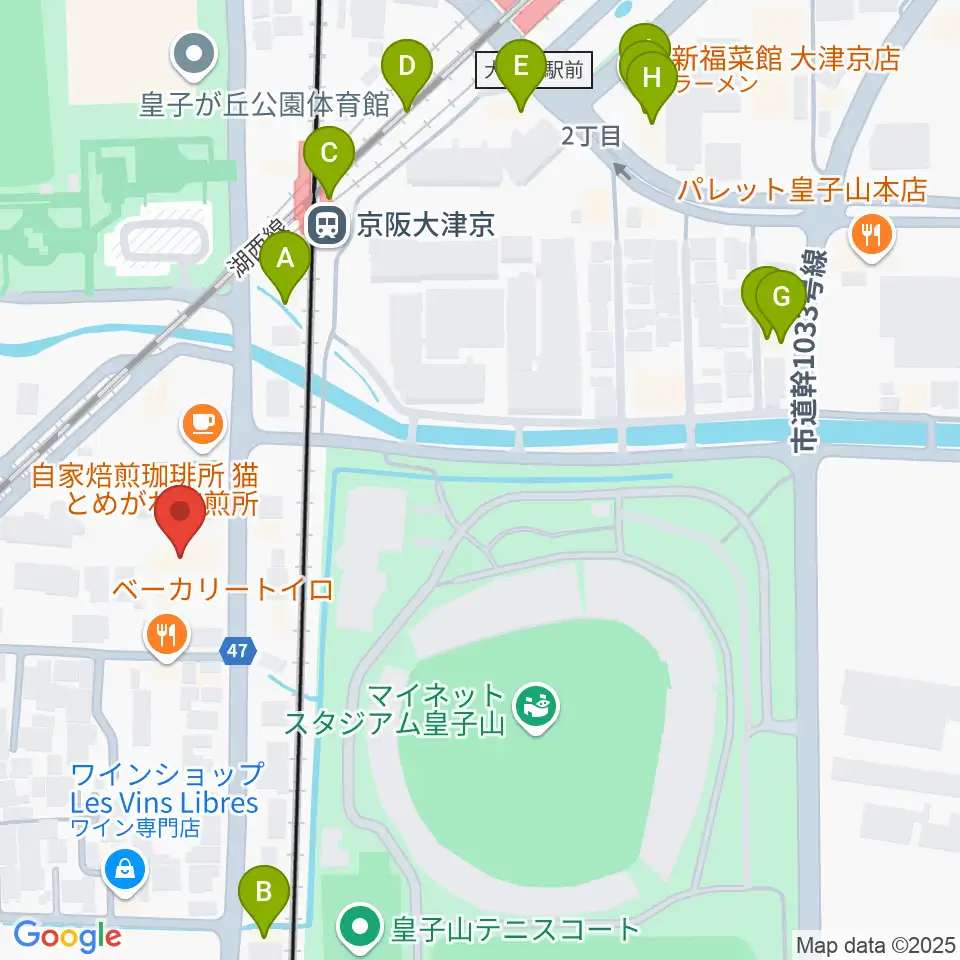 FMおおつ周辺のファミレス・ファーストフード一覧地図