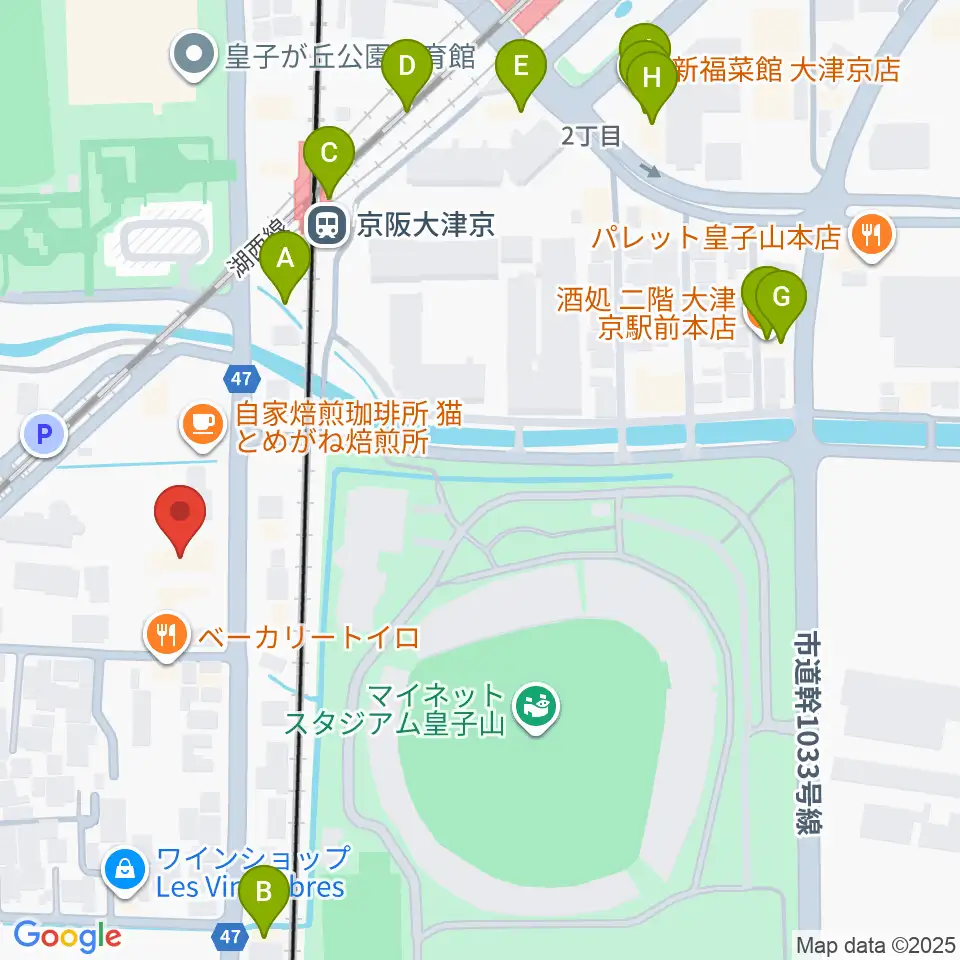 FMおおつ周辺のファミレス・ファーストフード一覧地図